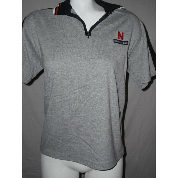 Vtg Nike Womens Gray Zip Polo Shirt  Red N Logo Stripe Short Sleeve Size Medium - Picture 1 of 8
